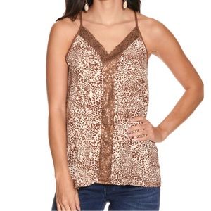 Grace & Emma Cream w/ Brown Leopard Print & Sequins Racer Back Cami Top S